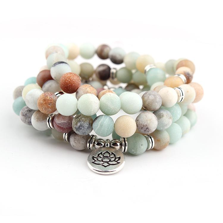 European & American Fashion 108 Bead Natural Weathered Stone Bracelet Necklace with Lotus Pendant