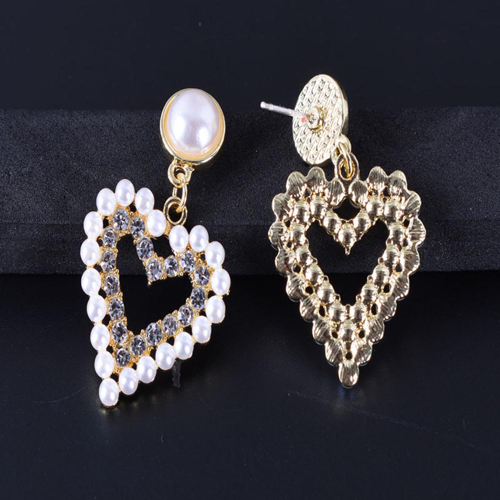 1 Pair of Women's Earrings Golden Love-heart Shape Pearl Earrings