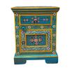 HandPainted Wooden Bedside Cabinet Desk | Blue Floral Nightstand with Drawer & Door Rajasthani Handicrafted Chest Dressers Cabinet Furniture