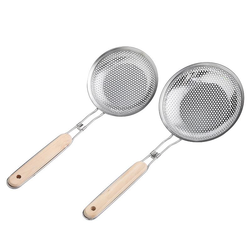 Household Items Kitchen Supplies Stainless Steel Slotted Spoon Frying Hole Scoop Wooden Handle Filter Mesh Leakage