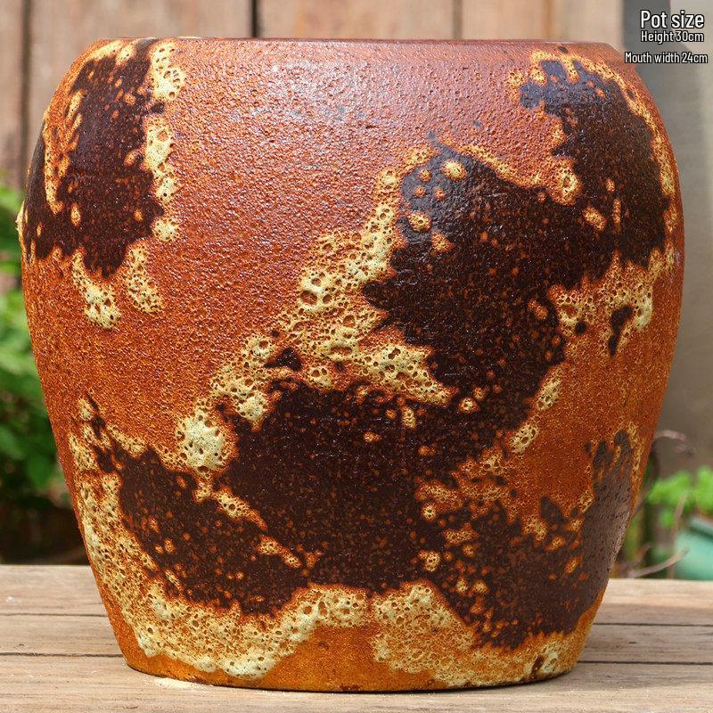 Large Retro Handmade Ceramic Planter for Succulents and Bougainvillea - Aged Coarse Pottery for Hotel and B&B Decor.