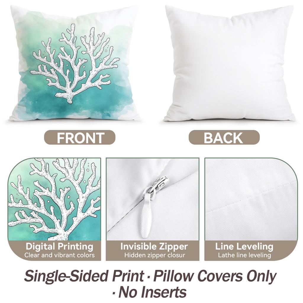 1/4pcs Watercolor Beach Illustration Cushions Pillowcase Polyester Cushion Cover Throw Pillow Pillowcover Home Car Sofa Decor