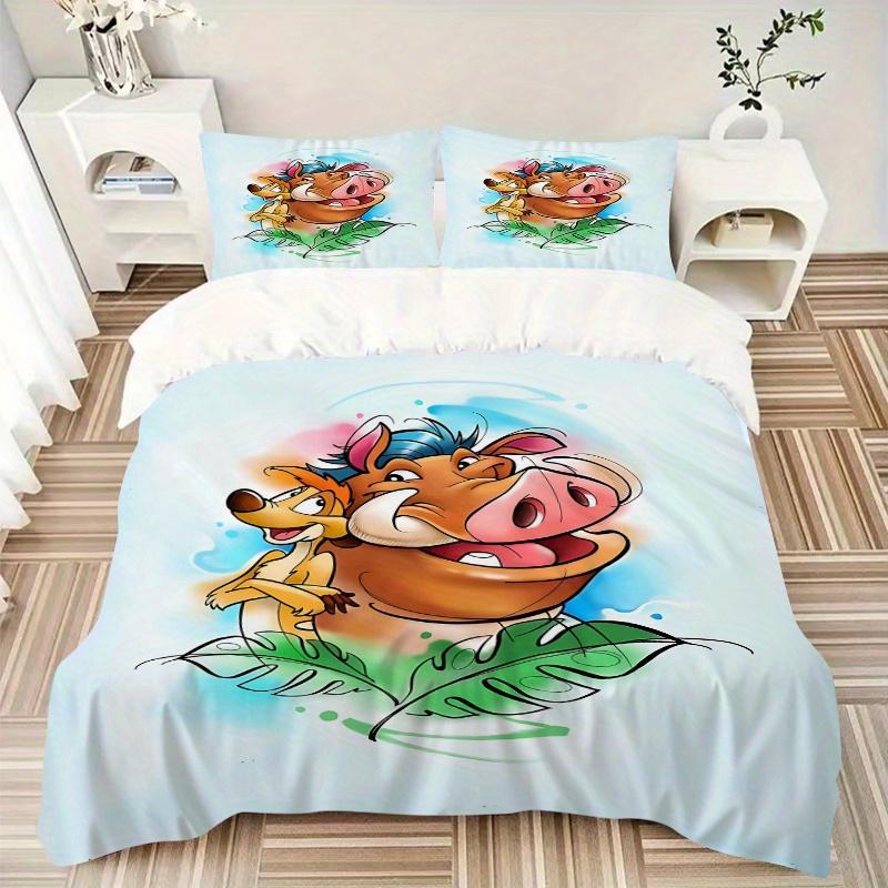 3-teiliges Timon & Pumbaa Der König der Löwen Bettwäsche-Set Weich und Bequem Schlafzimmer, Gästezimmer und Wohnheim Dekor Bettwäsche-Set B096