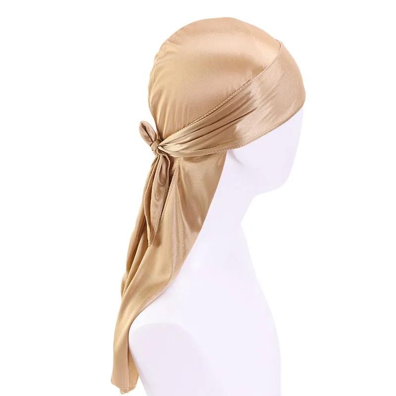 Unisex Adult Satin Long Tail Doo Rag Durag Bandanas Cap Pirate Hat Turban Men Hip Hop Headband Biker Headwrap Women Headwear