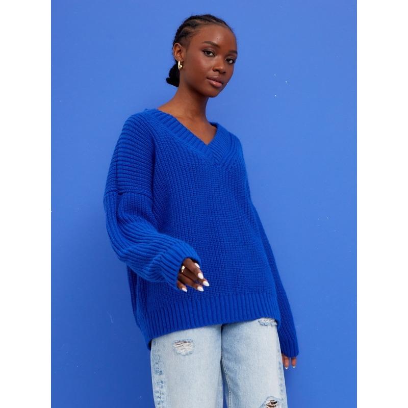 Женский осенне-зимний свободный повседневный джемпер с V-образным вырезом L белый — фото 13