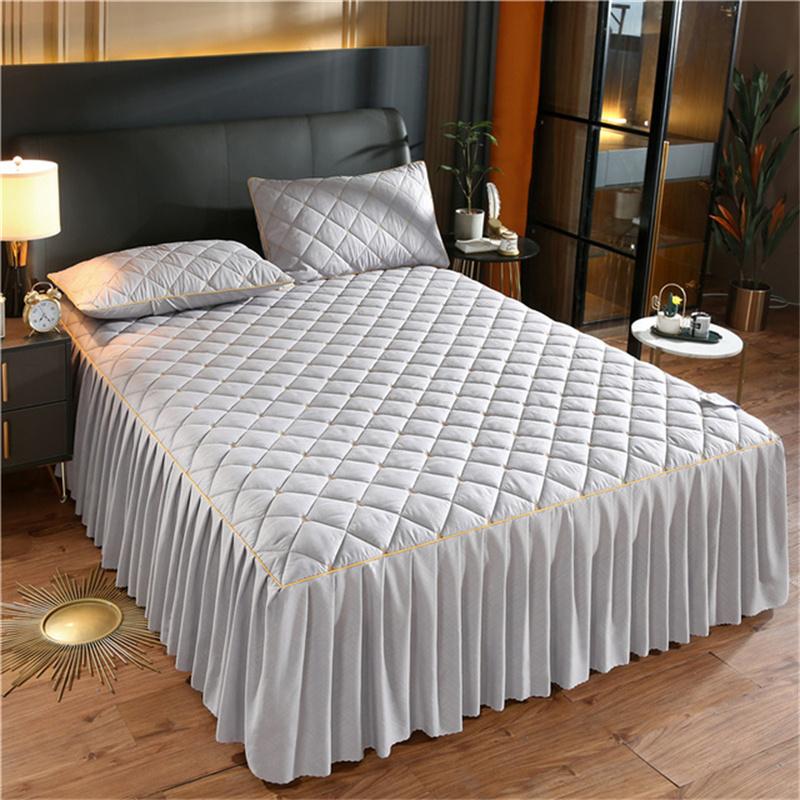 Luxury Thicken Pink Quilted Bed Spread Queen Size Nordic High Quality Pleated Edge Bedspread On The Bed Embroidery Bedspreads