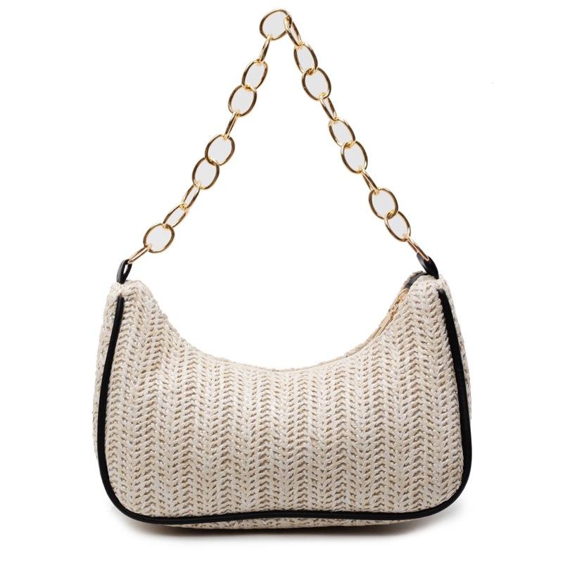 New Moon Bag New Spring Straw Bag Women's Fashion Casual Thick Chain Bag Personalized Shoulder Beach Handbag