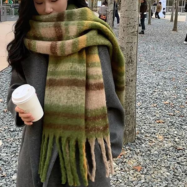 

WTEMPO Винтажный шарф Майяра, женский клетчатый шарф из искусственного кашемира с кисточками, зимний теплый утолщенный шарф-шаль, ветрозащитный и морозостойкий уличный шарф 52*230cm зелёный