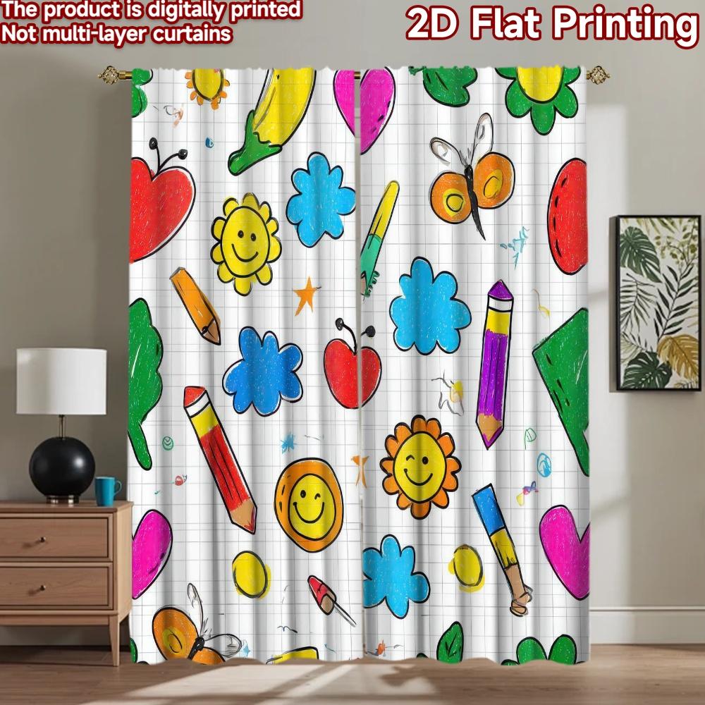 2D flat Photography Backdrop Photography Banner Colorful Doodles Mix 100% Polyester Holiday Decorations for Door, wall, and