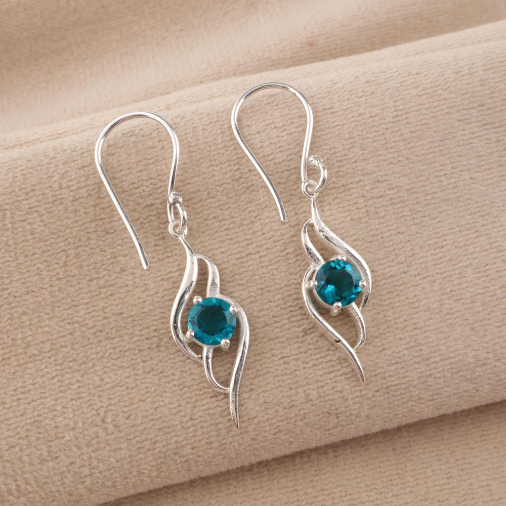 Apatite Naturale Argento Sterling 925 Gioielli da Donna Orecchino di Design 1.7" Per Regalo di Anniversario CE-22-3