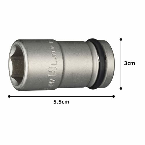 TONE Impact long socket HP4NV-19L Drive angle 12.7mm (1/2") Width across flats 19mm