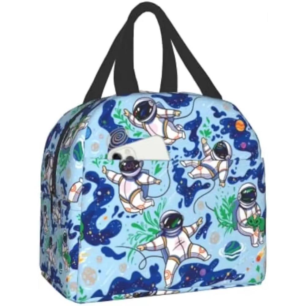 

Изолированная сумка для ланча с принтом планет и астронавтов для женщин и мужчин, многоразовый портативный ланч-бокс для путешествий, работы, пикника 22x20x13CM серый