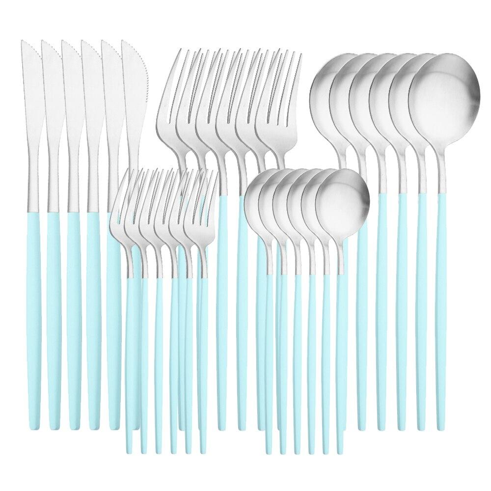 30PCS Geschirr Matte Grün Gold Bunte Edelstahl Besteck Messer Dessert Gabel Löffel Party Home Küche Geschirr Besteck Set