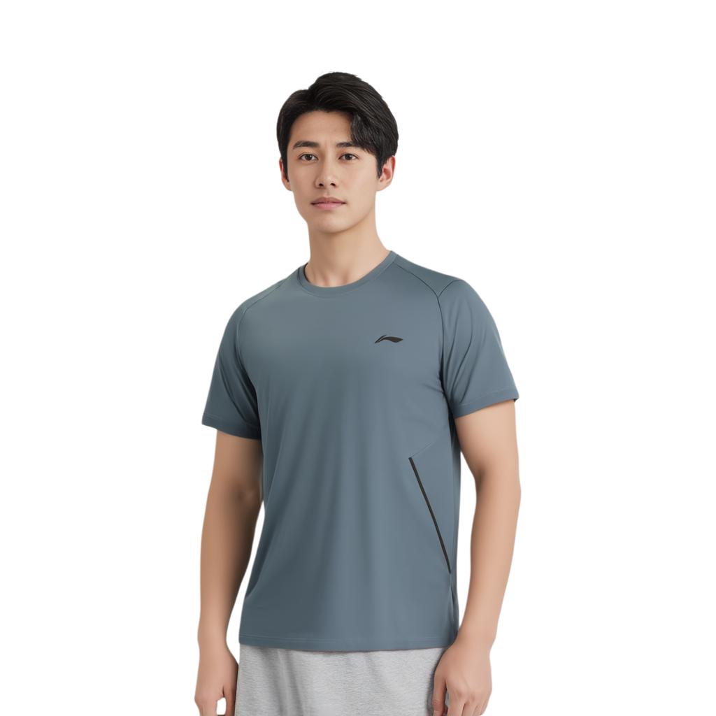 Li Ning Fitness Series Logo Casual Comfortable Round Neck Short Sleeve T-Shirt Men Tops Blue ATSU749-5