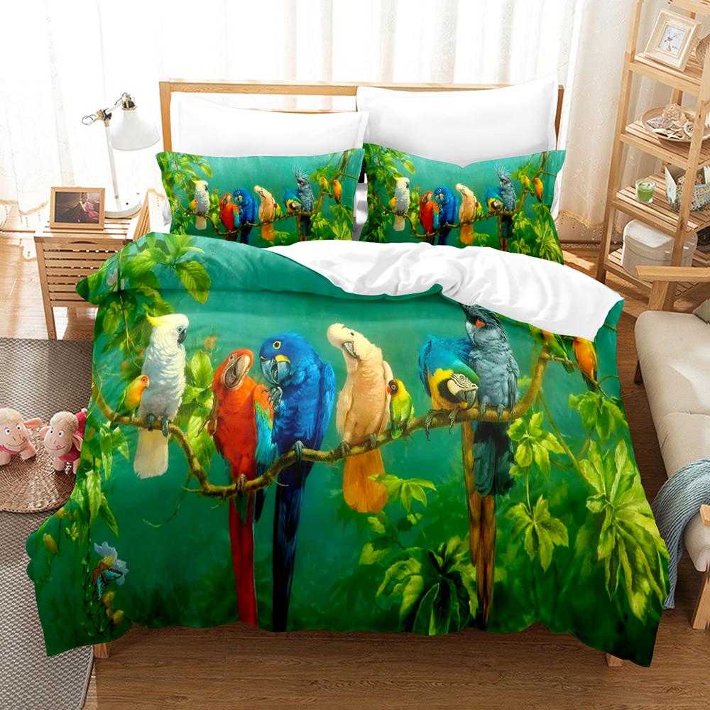 3D Animal Bedding Set Parrot Pattern Duvet Cover Set Microfiber Quilt Cover With 1/2Pillowcase King Queen Twin Luxury Bedclothes