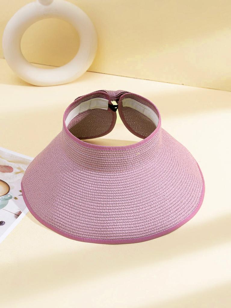 Summer empty straw hat foldable outdoor portable bow wide brimmed visor for women sun protection beach hat