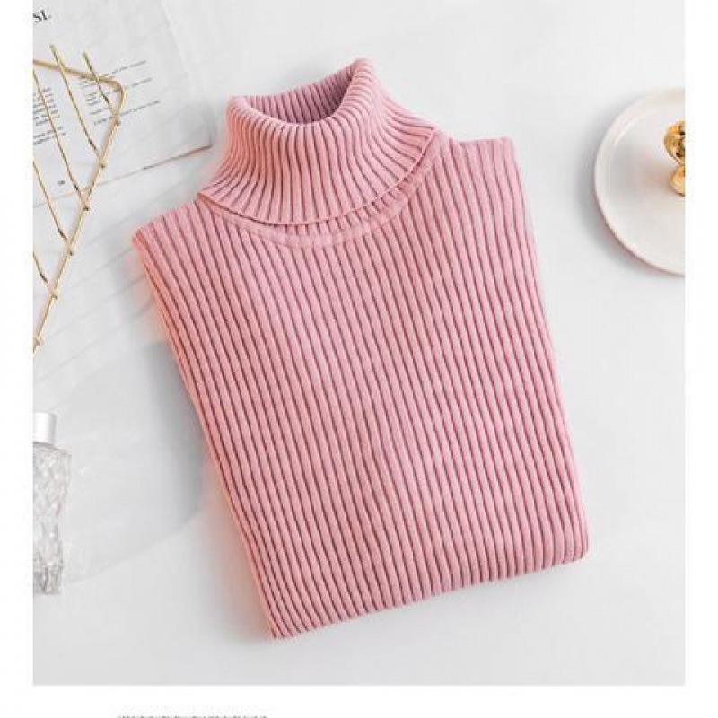 

Женский облегающий вязаный свитер с высоким воротником 2024 года - Пуловер с длинным рукавом однотонного цвета для осени/зимы M