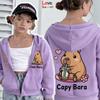 Moças Tendência Capivara Carta Casual Moletom Primavera Outono Com Zíper Com Capuz para moças Festas Roupa de Casa Esportes ao Ar Livre Presente Ideal