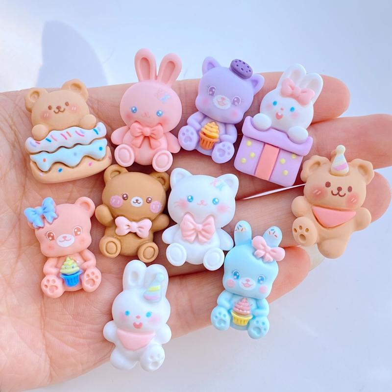10Pcs New Cute Resin Cartoon Small Rabbit Bear Series Flat Back Fit Phone Deco Parts Embellishments for Hair Bows Accessories