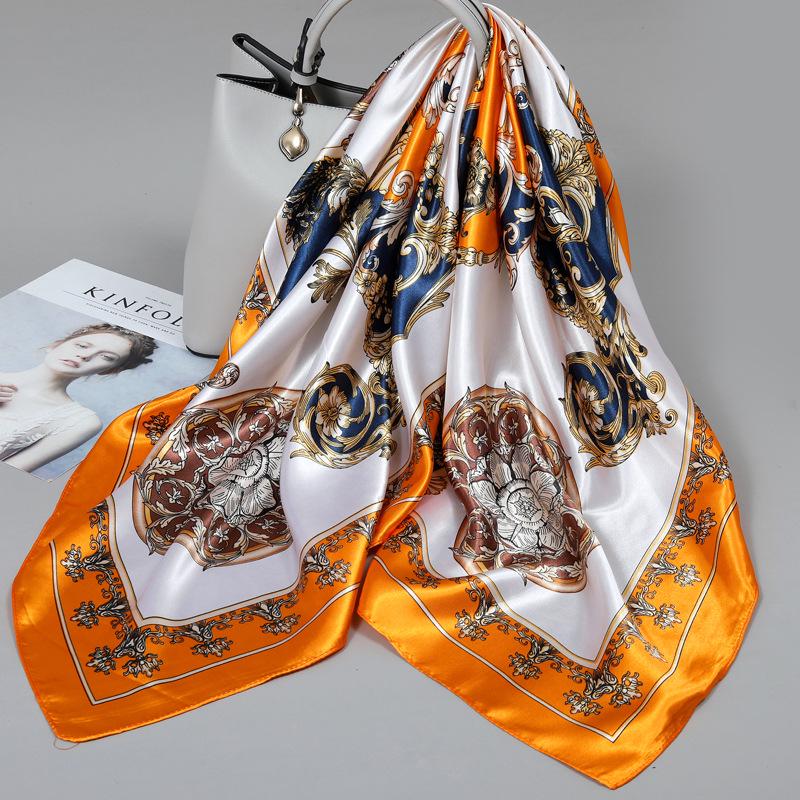 Foulard quadrato in seta stile influencer: Sciarpa da collo da donna alla moda, Sciarpa, Protezione solare, Garza stampata, Accessorio per abbigliamento professionale