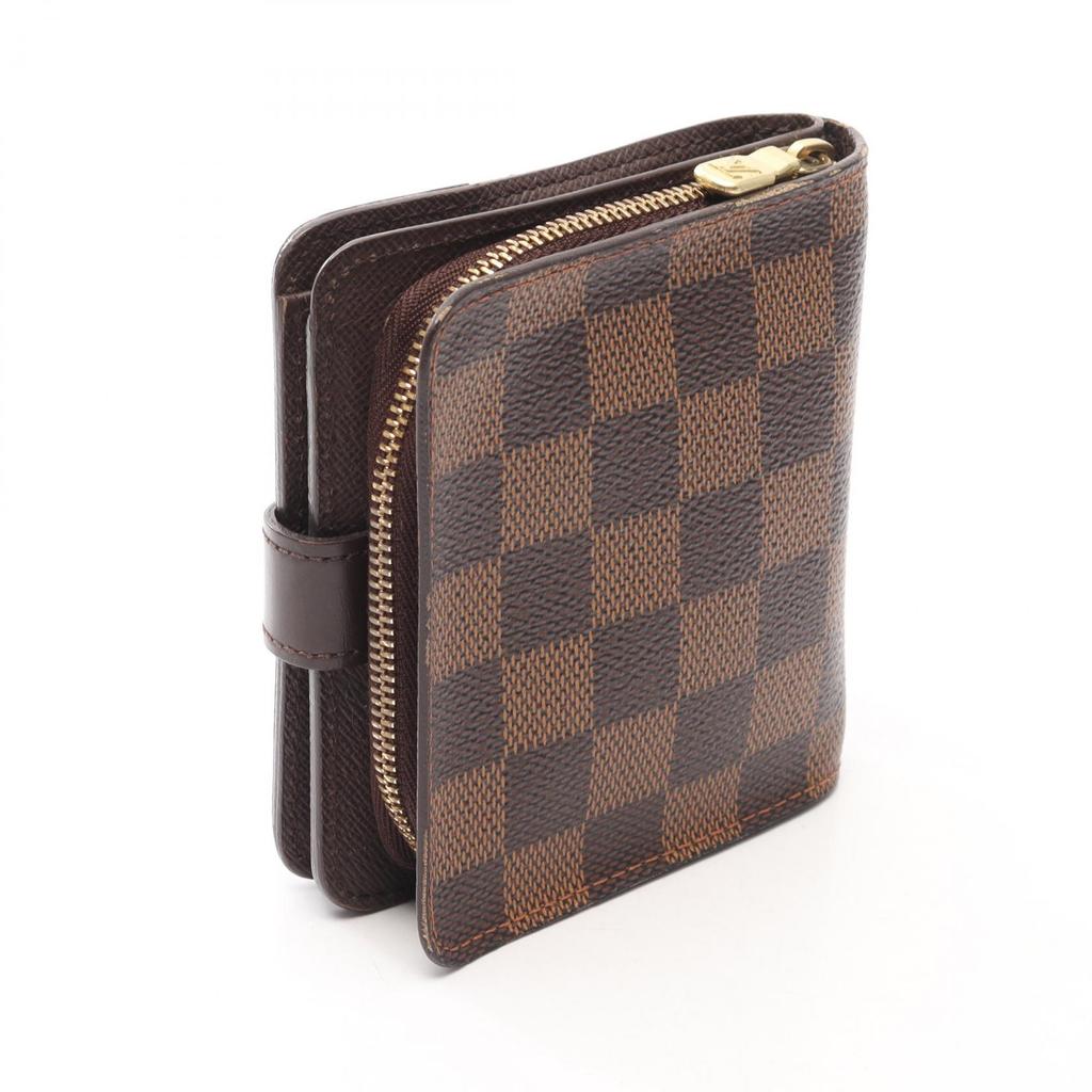 Used LOUIS VUITTON Compact Zip Bi-fold Wallet N61668 Damier Leather PVC Brown Ebene Used Women