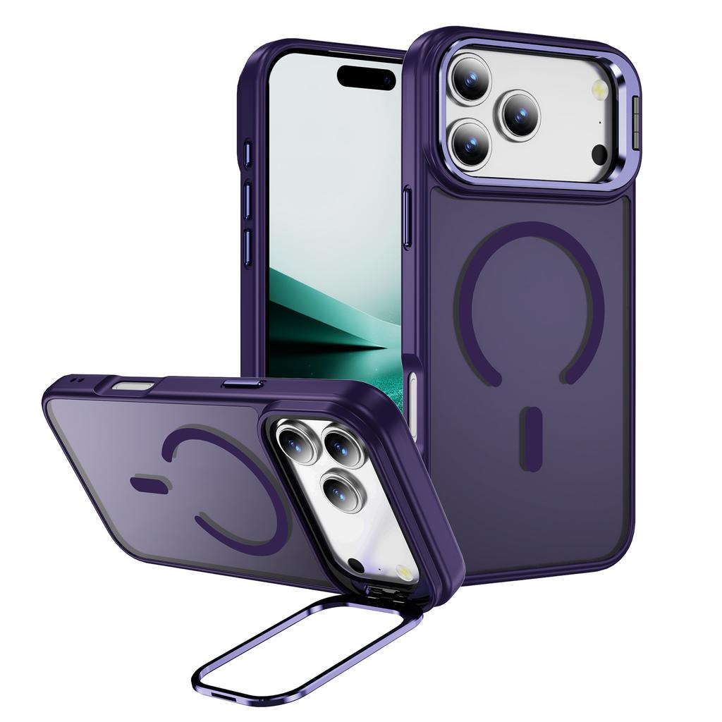 For iPhone 17 Pro Magnetic Case with Lens Kickstand Skin-Touch PC + TPU Phone Cover
