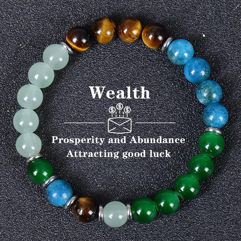 2025 Tiger Eye & Green Crystal Elastic Cord Wealth Bracelet - Handmade Jewelry