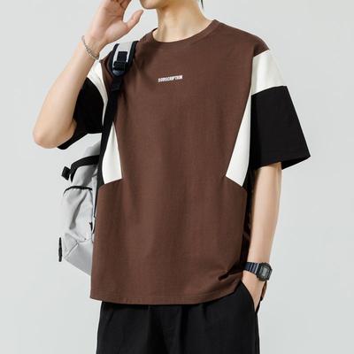 Basic Pullover mit Kontrastfarben Sommer Casual mit Buchstabenaufdruck Herrenbekleidung Stilvolle Patchwork Amerikanische Kurzarm-T-Shirts