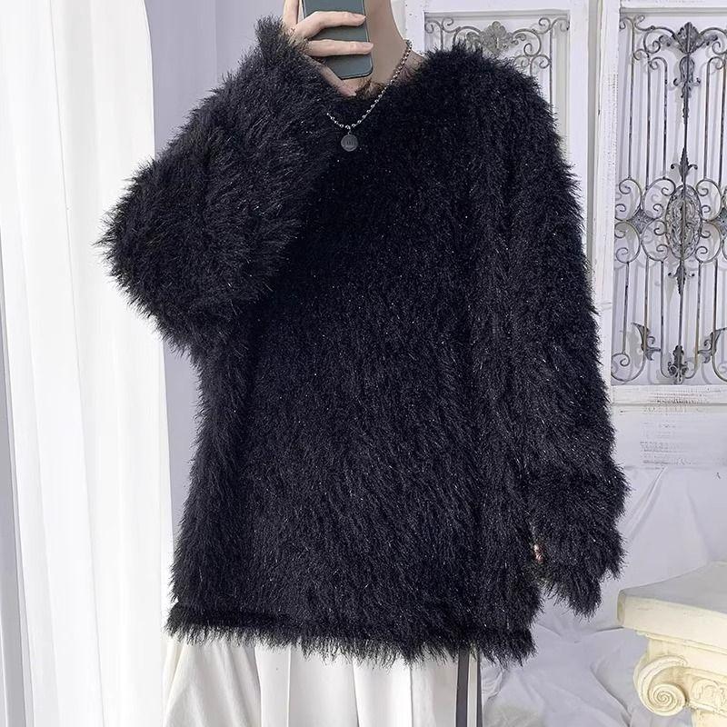 Mohair Plüschpullover Herren Lazy Style High-End Weich Weiß Rundhals Pullover Damen Oberteil
