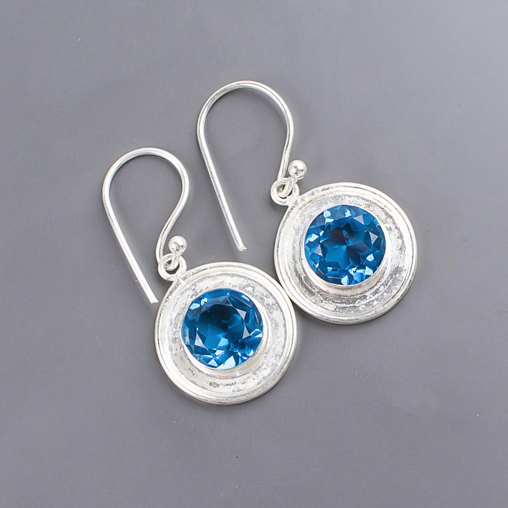 Swiss Blue Topaz Gemstone 925 Sterling Silver Handmade Jewelry Drop/Dangle Earrings 1.40" For Anniversary Gift EE-4-4