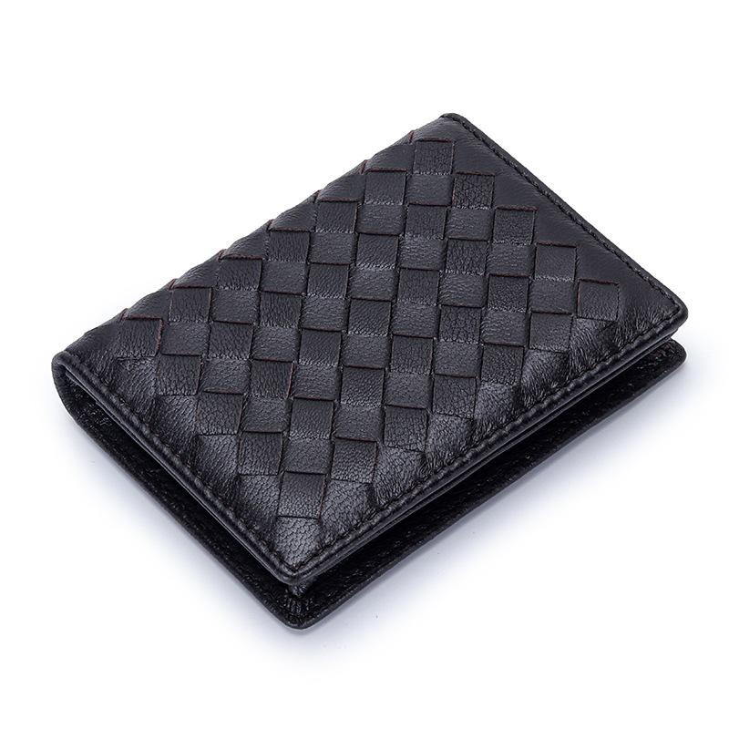 

European and American woven sheepskin business card bag men s new leather card bag large capacity women s business card change card clip card bag темно-коричневого кольору