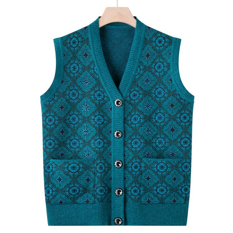 Elderly Autumn Vest Female Mother Wearing Sweater Vest Inside and Grandma Wearing Sweater Outside and Knitted Sweater Horse Clip Waistcoat