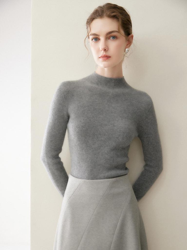 Seamless Pure Cashmere High Neck Women's Slimming Knit Sweater