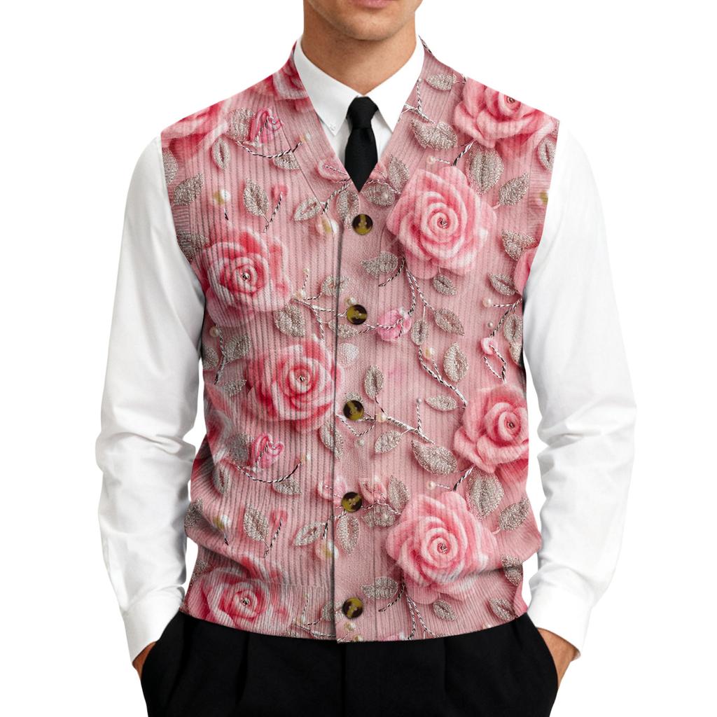 Men's V,Neck Sleeveless Knit Cardigan Vest