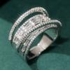 Exquisite CopperColor Inlaid White CZ Women's Ring Geometry Hollow Daily Wear Party Jewelry