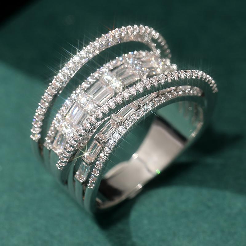 Exquisite CopperColor Inlaid White CZ Women's Ring Geometry Hollow Daily Wear Party Jewelry