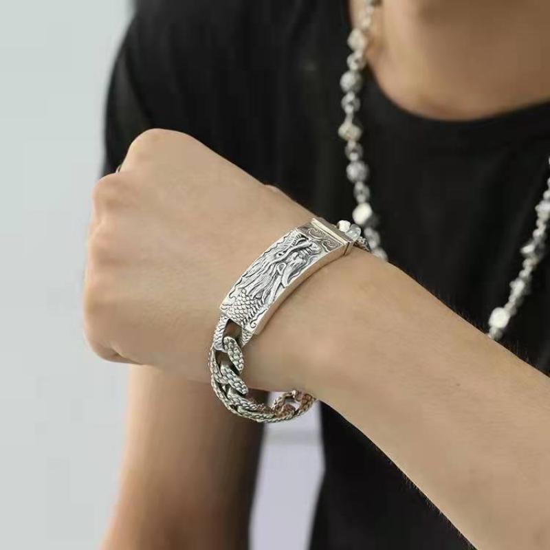 Trendy Brand Jewelry Retro Domineering Dragon Pattern Men's Bracelet Carved Dragon Head