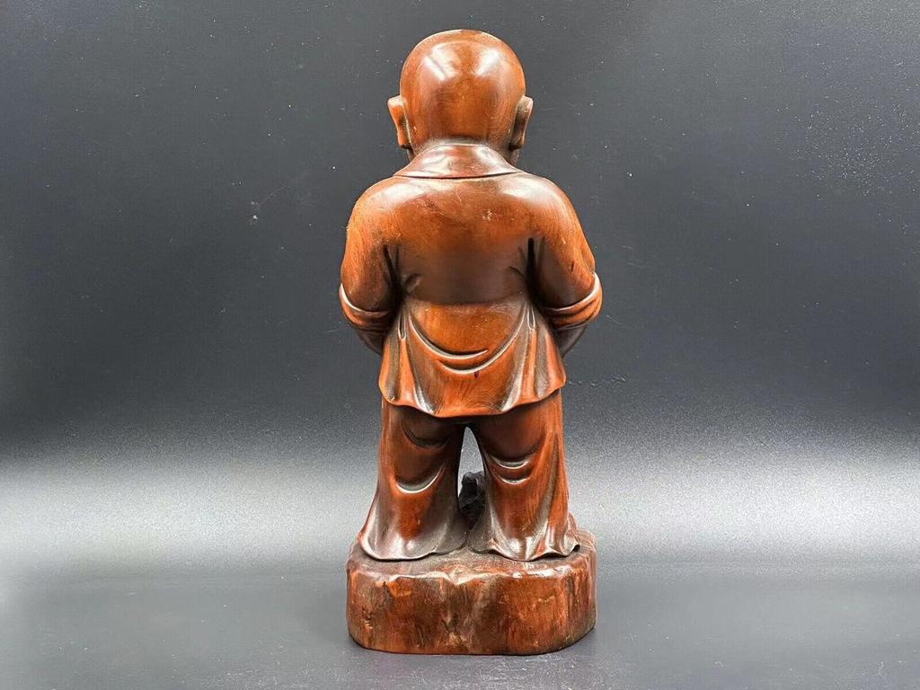 Chinese Vintage Boxwood Carved Exquisite Boy Child Statue Wooden Figurines Art