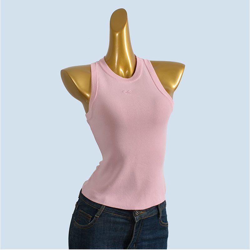 Digging Shoulder I-Shaped Vest Female Summer Outwear Sweet Sexy Silm Knitting Embroidered Strap Vest Dopamine Tops