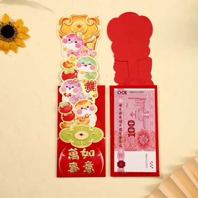 6 peças Envelopes Vermelhos Elásticos 3D de Ano Novo Tradicional Bênção Sorte Bolso Vermelho Espessado Estilo Chinês Pacote de Dinheiro