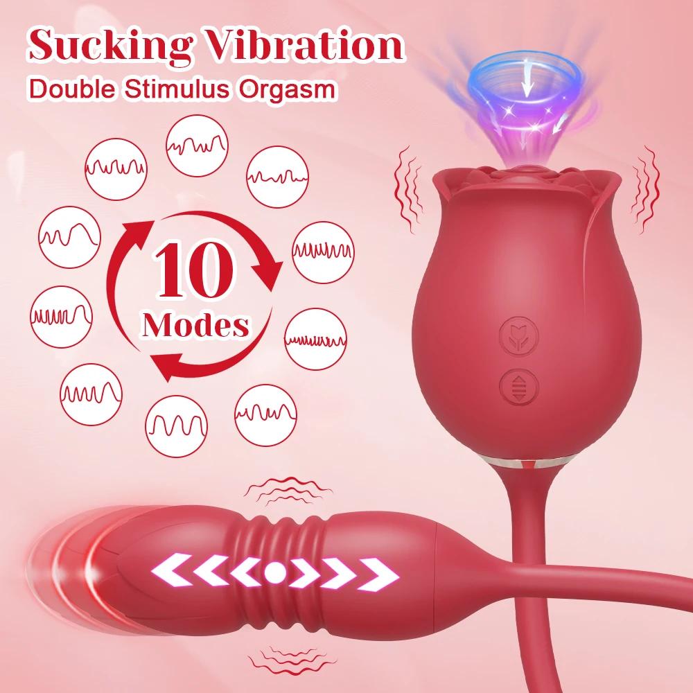 Rose-Vibrator for Women Clitoris Stimulator Telescopic Sucking Oral Biting Thrusting Female Sex Toy Clit Sucker Adults Goods