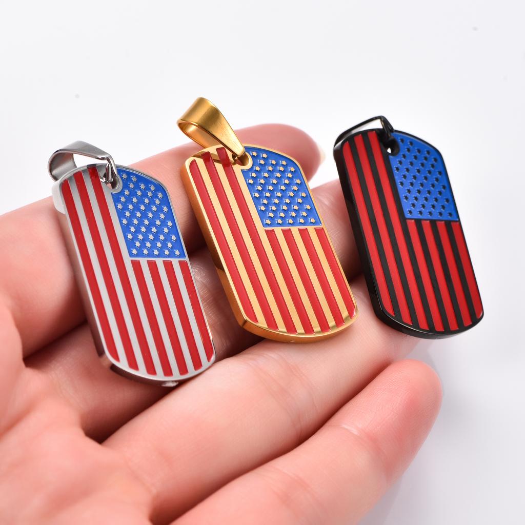 Hip Hop Stainless Steel American USA Flag Pendant Necklace for Women Men US Army Military Charms Chain Star Stripe Metal Jewelry