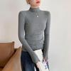 Women's Ribbed Half-High Collar Long-Sleeve Knitted Shirt for Autumn & Winter