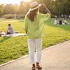 Women's Casual Cotton Linen Sleeve Loose Fit T-Shirt for Everyday Wear