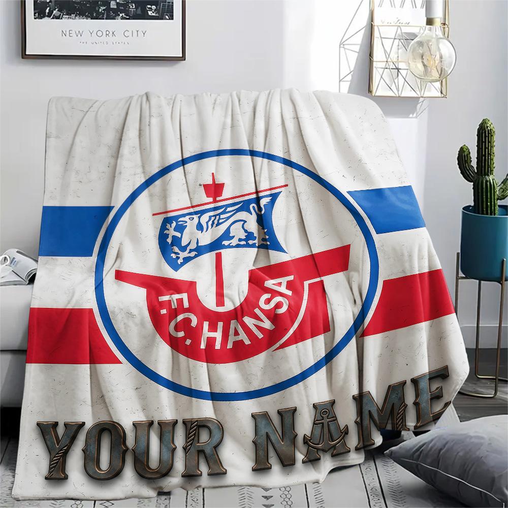 1 Stück Benutzerdefinierter Name FC Hansa Rostock Gemustert Flanell Decke Geeignet für Alle Jahreszeiten für Heimdekoration Wärme und Komfort Geschenke Feiertagsgeschenk -HE131