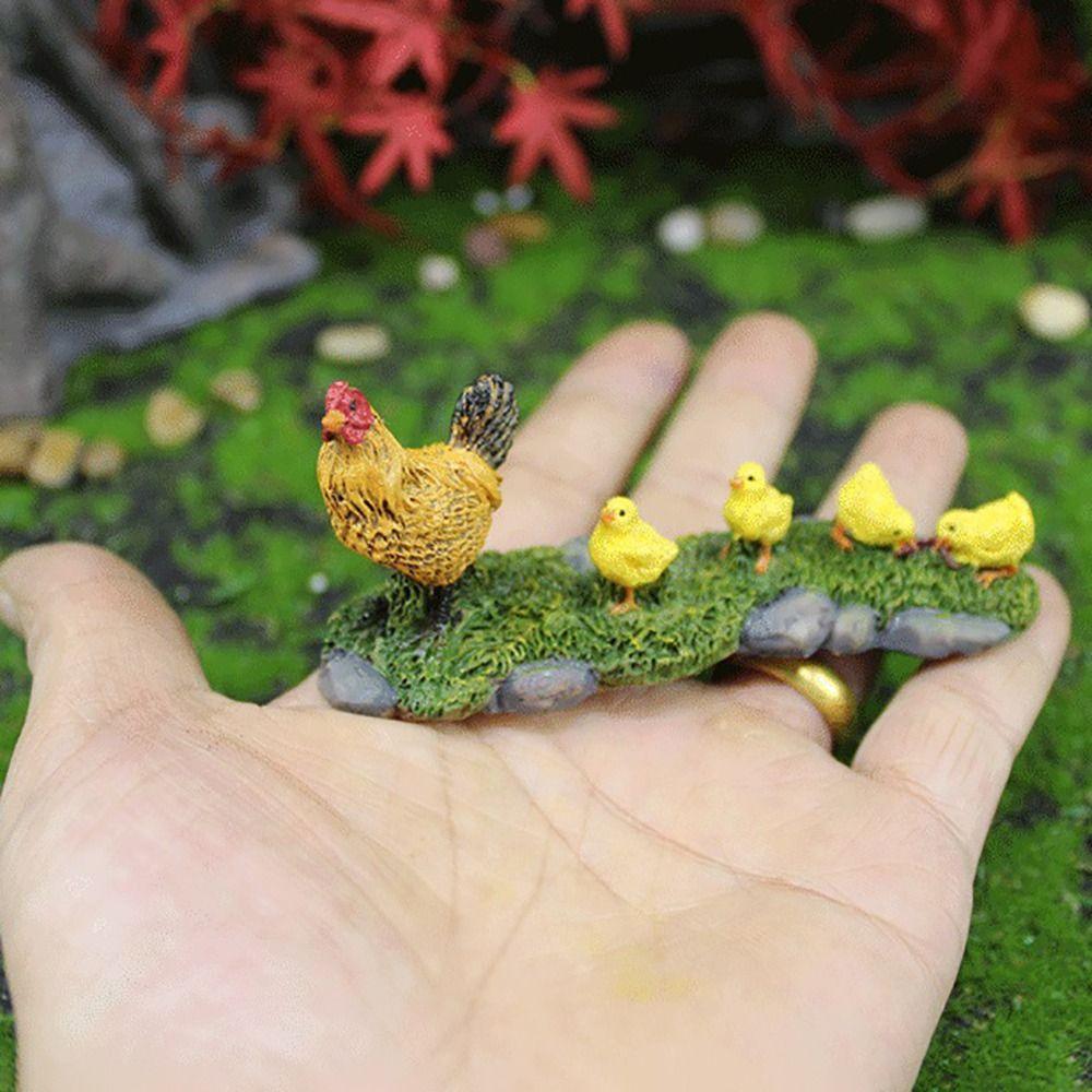 Chicken Family Figurines Hen Chick Models Micro Landscape Miniature Decoration Doll House Ornaments Home Decoration Farm Poultry