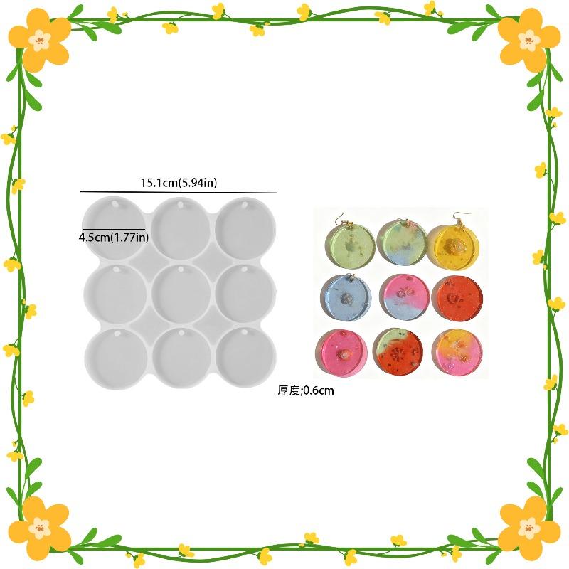 Dip Glue DIY Full-size 4-piece, 9-piece, 12-piece Circular Nameplate Pendant Earrings with Holes Resin Silicone Mold