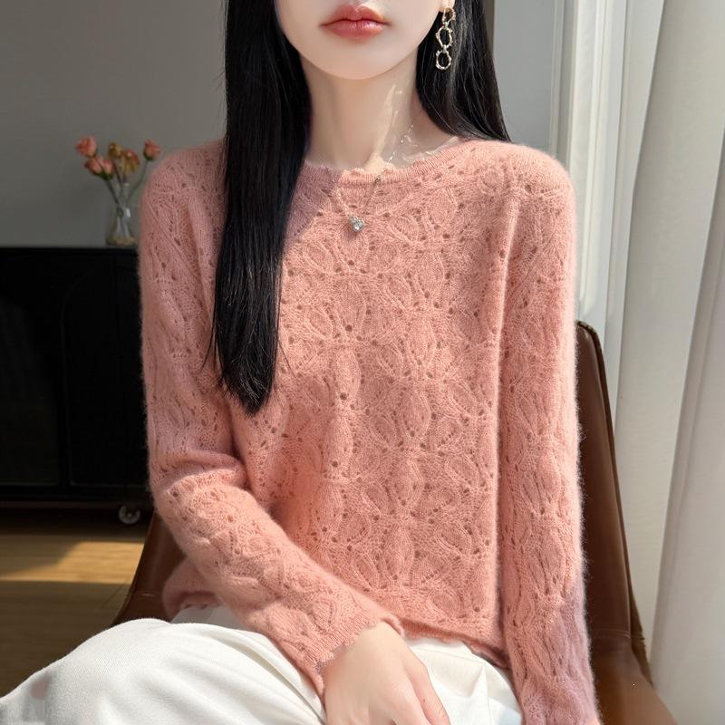 Damen 100% Merinowolle Pullover Rundhalsausschnitt Ausgeschnitten Pullover Neue Mode Jumper Frühling Herbst Kaschmir Pullover Damen Strickoberteile