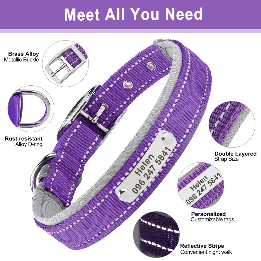 Darmowa spersonalizowana odblaskowa wytrzymała obroża dla psa Darmowe grawerowanie ID Nazwa Naszyjnik Obroże Regulowane dla małych średnich dużych psów Pitbulli