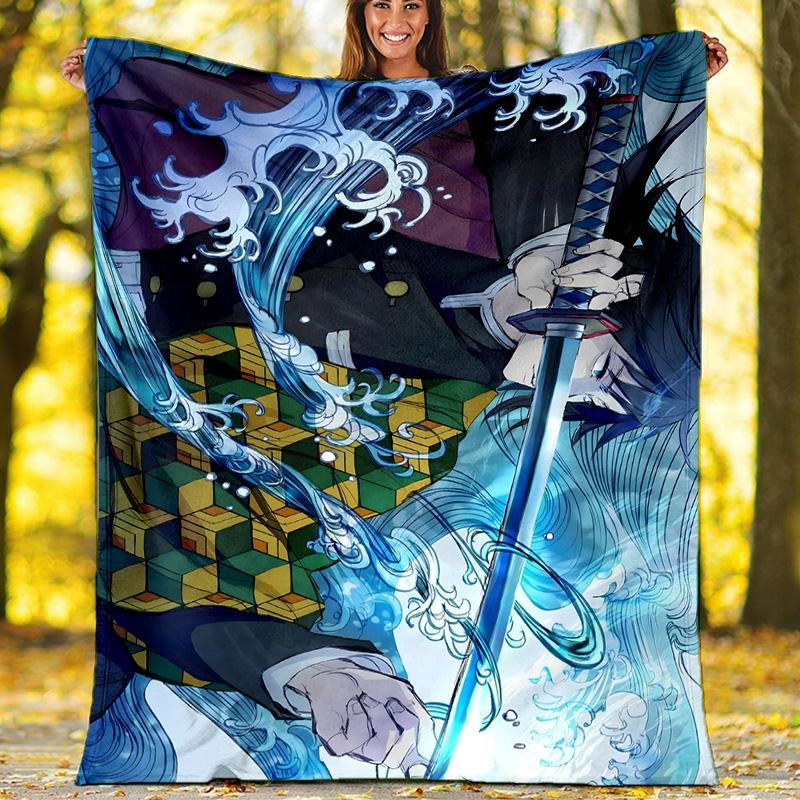 1pc Tomioka Giyuu Theme Blanket - Digital Print, Polyester, Cozy for All Seasons, Perfect for Outdoor, and Travel